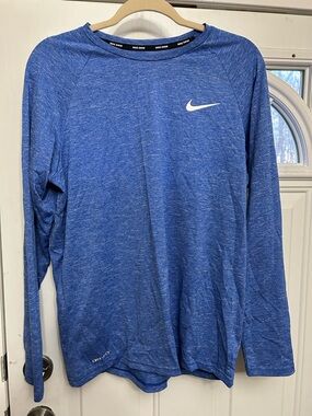 Nike Blue Heathered Long Sleeve Performance Shirt